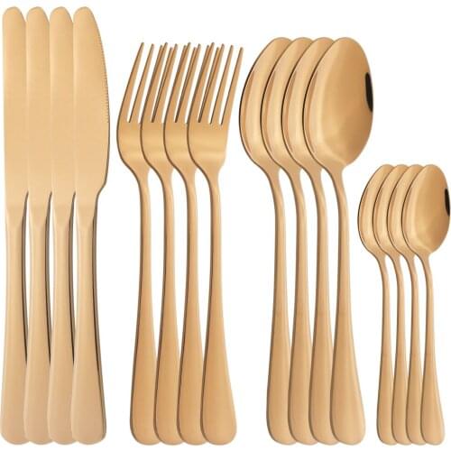 4Set/16Pcs Rose Gold Cutlery Set Mirror Stainless Steel Dinnerware Silverware Dinner Knife Fork Tea Spoon Flatware Tableware Set