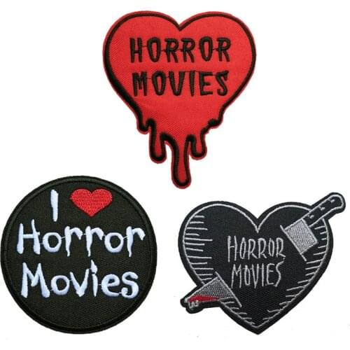 10 PCS I Love Horror Movies Embroidered Iron On Patch, Bloody Heart Biker Vest DIY Clothing Fabric Jacket Jacket Accessories