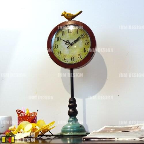 Vintage Style Desktop Clock Retro Metal Home Decor Desktop Decoration with Bird America Country Pastoral Ornament Style