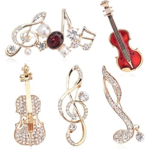 New Fashion Music Note Brooch Pins Crystal Rhinestone Lapel Pin Scarf Buckle Badge Corsage Brooches for Women Accessories