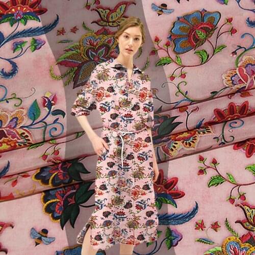 New fashion inkjet silk crepe de chine fabric 14mm summer floral dress shirt silk fabric wholesale silk cloth 137cm