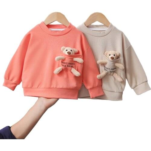Autumn New Cute Boy Girl Sweatshirt Toddler 2021 Cartoon Bear Long Sleeve Cotton Baby Warm Pullover for Chidren Infant Clothes