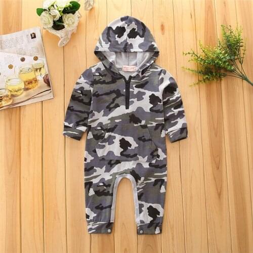 Infant Baby Boy Hooded Camouflage Romper Newborn Baby Long Sleeve Romper 2019 New Warm Autumn Jumpsuit Outfit Boys Clothing