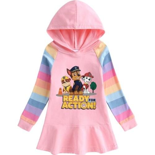 Autumn Girls Kids PAW PATROL Dress Hoodies Christmas Long Sleeve Skirt Costume Party Sweatshirts Birthday Children Clothing