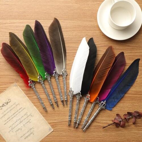 1 Set English Calligraphy Feather Dip Pen Writing Stationery Set Birthday Gift Retro Quill Fountain Pen with 5 Nib Office Supply