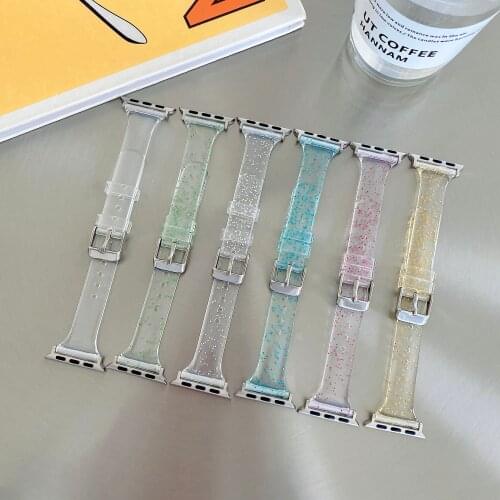 GOOSUU Silicone Band for Apple Watch Strap 44 40mm 42 38mm Glitter Women Sports Wristband for iWatch 6/5/4/3/2/1/SE Accessories