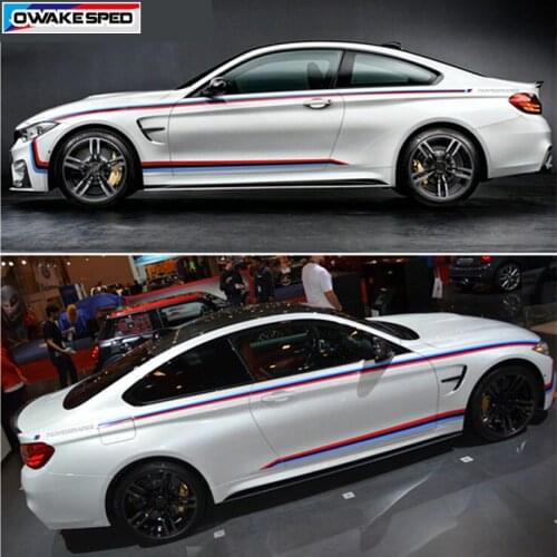 Tricolor Sport Waist Line Stripes Car Body Vinly Decals /// Performance Side Skirts Decor Sticker For BMW 4 series F32 M4