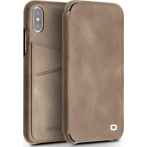 QIALINO Ultrathin Genuine Leather Case for Apple for iPhone X Card Slot Flip Pure Handmade Luxury Cover for iPhoneX for 5.8 inch