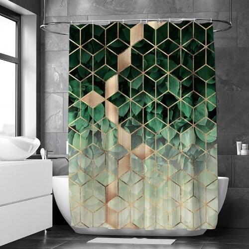 Geometric Printed Shower Curtain for Bathroom With Hook 3D Marble Pattern Hexagons Waterproof Polyester Fabric Bathroom Curtain