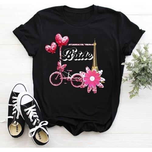 Bride Shirt Print ladies T-shirt ladies casual basis O-collar white shirt short sleeve ladies T-shirt XNTX054