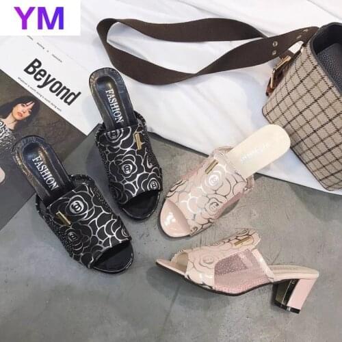 Hot 2021 Brand Design Women Outdoor Elegant Round Sandaly Square High Heels Summer Beach Shoes Gladiator Ladies Sandals 35-43