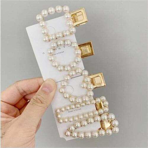 Woman Elegant Geometric Pearl Hairpins Korean Style Hair Clips Alloy Barrettes Girls Hair Accessories Hair Grips Headwear