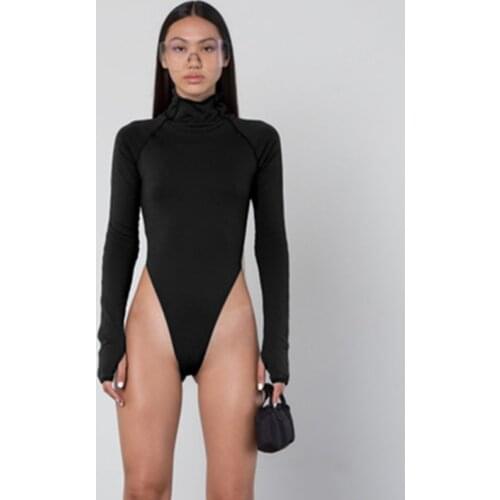 Women bodysuit casual slim fit body clothes tops long sleeve high neck neon bodycon sexy Overalls for women autumn turtleneck