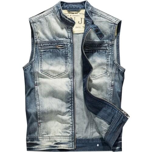 New Fashion Mens Style Jeans Vest With Rivets Novelty Hip Hop Sleeveless Jeans Jackets For Man Blue