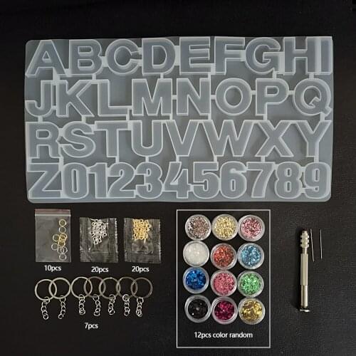 1 Set Crystal Epoxy Resin Mold Alphabet Letter Number Pendants Casting Silicone Mould DIY Crafts Keychain Making Tool