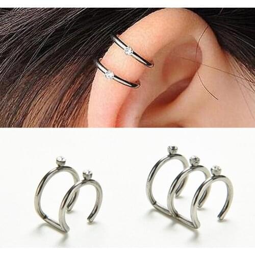 1Pc 2 Or 3 Row Silver Color U Shape Ear Cuff Wrap Stud Helix Cartilage Earrings Clip on Non-Piercing Women Fashion Jewelry New