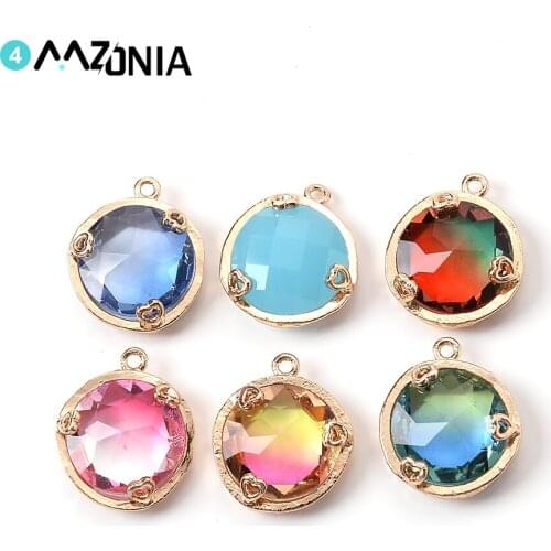 10pcs/lot Crystal Round Charms Colorful Pendant Heart Alloy Enamel Pendant Diy For Jewelry Making Necklace Bracelet Findings