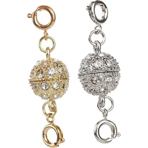 2 Sets Rhinestone Ball Shape Magnetic Clasp Converters Lobster Closure Necklace Bracelet Jewelry Making Findings