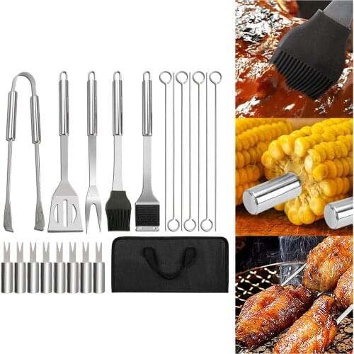 20Pcs Multifunction Stainless Steel BBQ Tools Set Barbecue Grilling Utensil Accessories Camping Outdoor Cooking Tools