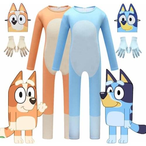 2021 Hot Sale Halloween Costume Lovely Bluey Bingo Anime Cosplay Clothings Carnival Party Onesies Mask Gloves For Kids surprise
