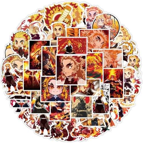 50PCS Demon Slayer Stickers Rengoku Kyoujurou Stickers Kimetsu No Yaiba Mugen Train Anime PVC Waterproof Stickers for Kids Gifts