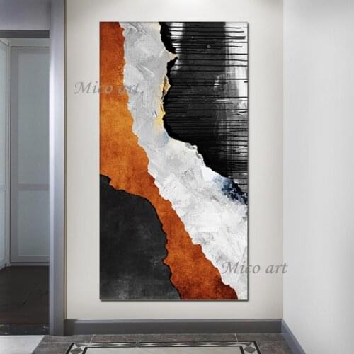 Abstract Hand Painted Oil Paintings on Canvas Orange Is Alternate With White Abstract Painting Wall Home Decor Art No Framed
