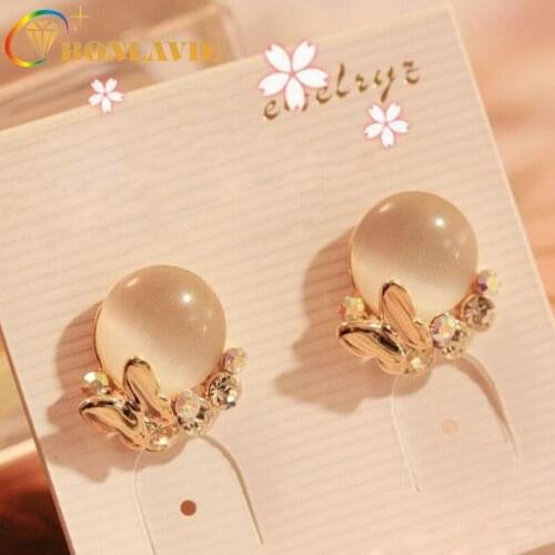 BONLAVIE Ear Accessories Wholesale Womens Temperament Bow Earrings Bright Cats Eye Stone Earrings