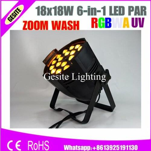 Free Shipping 6pcs/Lot DMX Disco Stage Lights LED Par Can 18x18W RGBWA UV Led Par Zoom Light Stage Light for Show