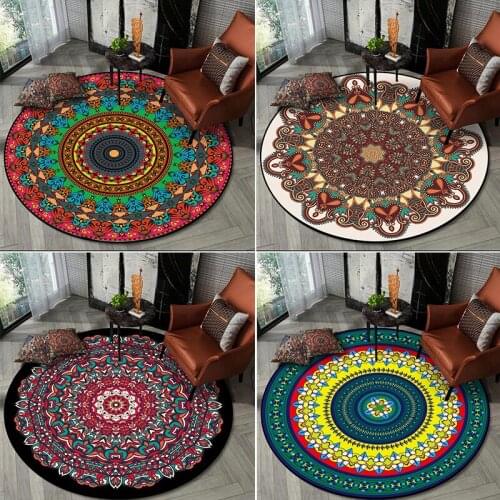 Bohemian Multicolor Mandala Flower Ethnic Style Living Room Bedroom Hanging Basket Chair Round Non-slip Floor Mat Carpet