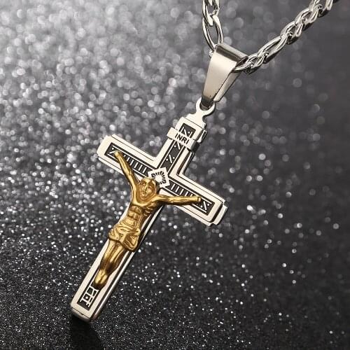 Large Catholic Jesus Christ on INRI Cross Crucifix stainless steel Pendant Necklace 24'' Nice Quality