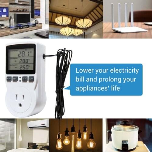 Digital Temperature Controller Sensor with Multifunctional Wireless Thermostat Socket Plug with Timer Switch