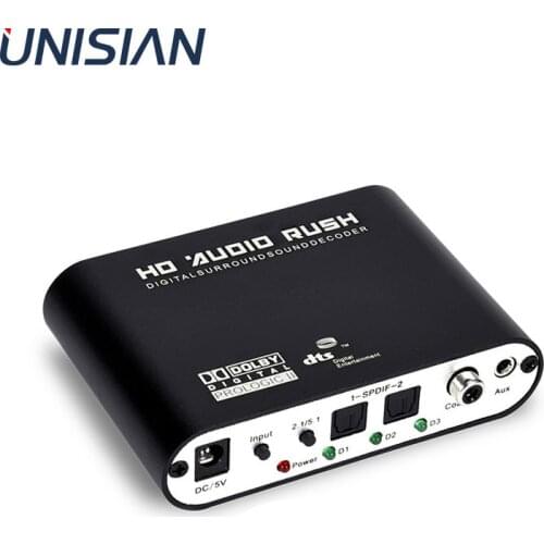 UNISIAN 5.1/2.1Digital Optical fibe coaxial audio decoder 24BIT192KHz SPDIF DTS Dolby AC-3 DAC For Stereo 5.1channels Amplifier