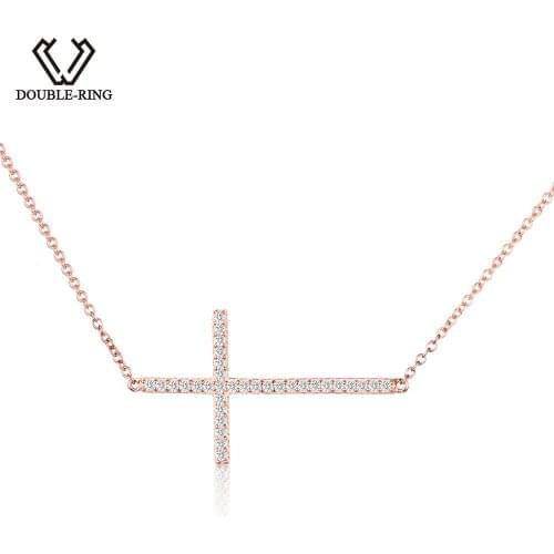 DOUBLE-R Real Soild 925 Sterling Silver Jewelry Created white Topaz Cross Pendants Necklaces Fine Wedding Jewelry for women