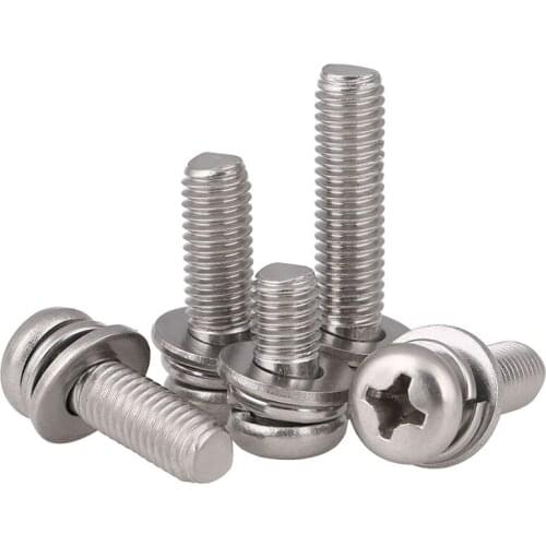 Gb9074.8 Barrett 304 stainless steel cross round head / pan head three combination screw m5-m10 10Pcs