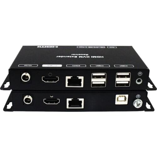 HDMI KVM extender USB extender Hub by cat5e/6 cable up to 100m (dual POC+locking power supply+4 USB port)