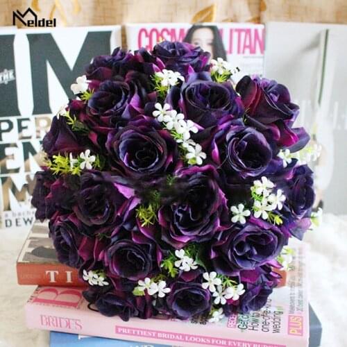 Artificial Flower Roses Gypsophila Bouquet 18 Head Fake Rose Wedding Flower Bride Bouquet Home Table Girl Gift Silk Fake Flowers