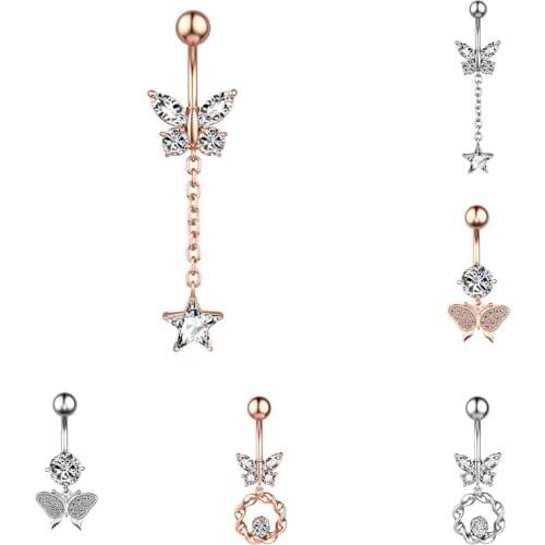 1pc New Zircon Fashion Surgical Stainless Steel Navel Piercing Flower Pendant Belly Button Rings Belly Piercing Body Jewely
