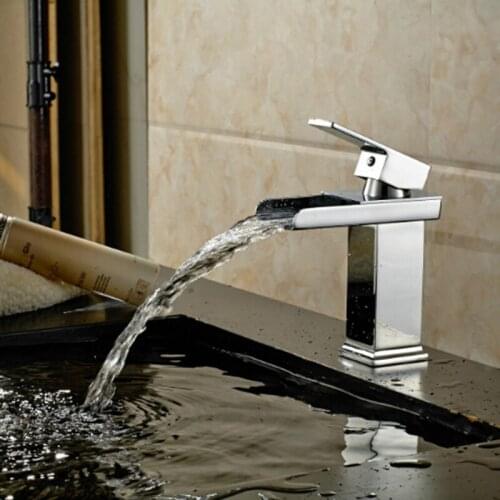 Chrome Brass Waterfall Bathroom Faucet Bathroom Basin Mixer Tap with Hot and Cold Water hot