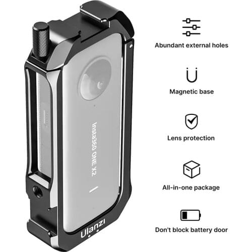 ULANZI Metal Protective Cage for insta360 ONE X2 Housing Case With Cold Shoe for Microphone Fill Light and 1/4 threaded ports