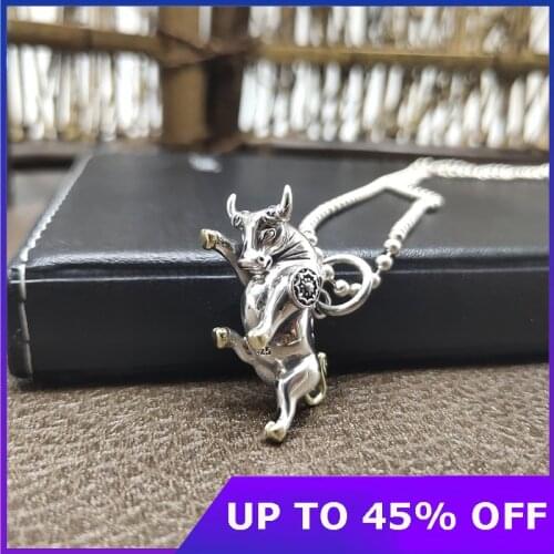 S925 Sterling Silver Handcrafted Fighting Bull Pendant For Men Fine Jewelry Hiphop Trendy Necklace Pendant Without Chain Gift