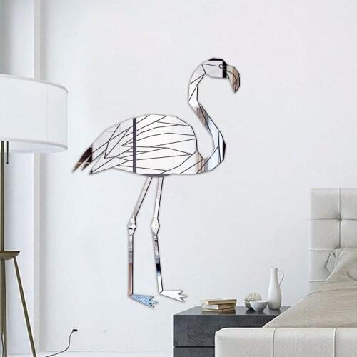 Flamingo Mirror 3D Wall Stickers Bedroom Living Room Decor Mural Decal DIY Acrylic Panel Child Home Improvement Peel and Stick