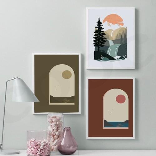 Nordic Viewcape Abstract Canvas Oil Painting Print Unframed Spray Nature Scene Print for Living Room Home Decor Art