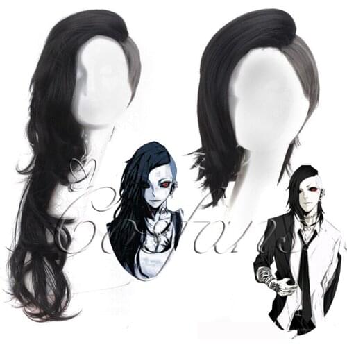 Hot Anime Tokyo Ghoul Uta Cosplay Wig Fashion Men and Women Black Silver Grey Anime Hair Full Wig Long Curly Hair for Halloween
