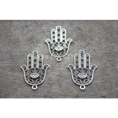 6PCS Silver Hand of Fatima Charm, Hamsa Charm, 42x28mm