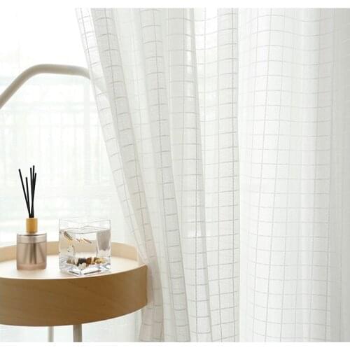 Simple lattice curtain gauze European style curtain window screen bedroom curtain gauze balcony living room bay window curtains