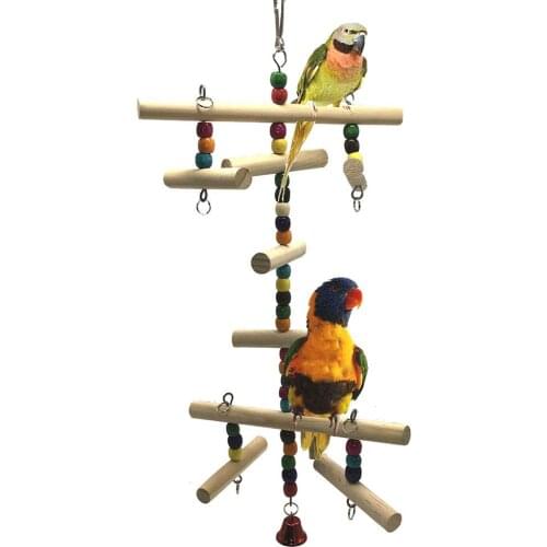 Bird Wood Climbing Ladder Parrot Swing Stand Toy for Parakeet Cockatiel Conure Finch African Grey Macaw Cage Perch