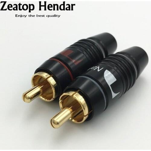 10Pcs Brass Nakamichi RCA Male Plug Jack Audio Cable Solder Gold plated Connector Black for 6mm Cable