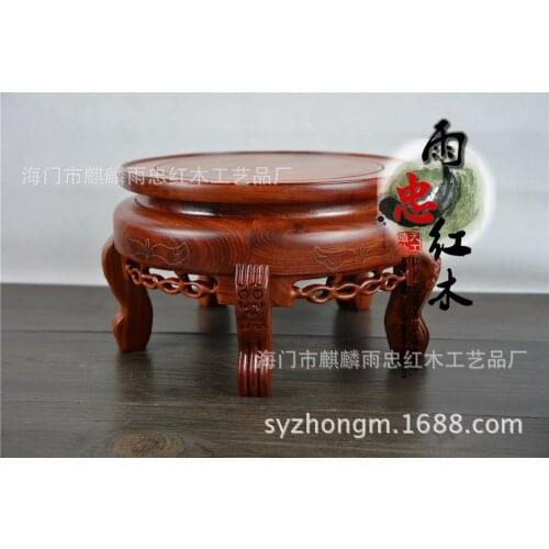 Special offer free shipping red sandalwood round mahogany base tiger foot tank embedded silver flower vase carved bonsai base