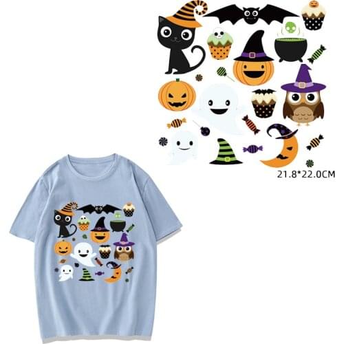 Iron-on Clothes Patches Halloween Party Bat Pumpkin Food Monster Heat Transfers Vinyl Patch Boy Girl DIY Clothing Sticker F