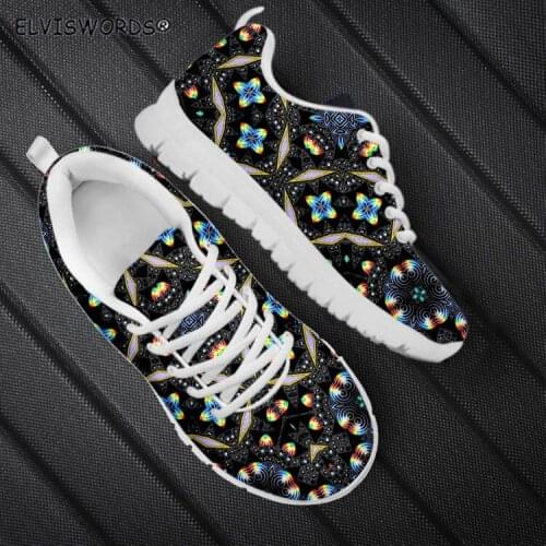 ELVISWORDS Shoes Women Stylish Floret Prints Ladies Breathable Sneaker Flats Leisure Lace Up Adult Sports Shoes for Female New